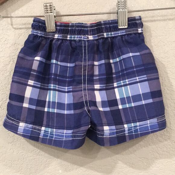 Carter’s Baby Boy Sz 6-9M Swim Trunks Blue Plaid Pull On Swimwear Preppy Beach - Picture 2 of 5